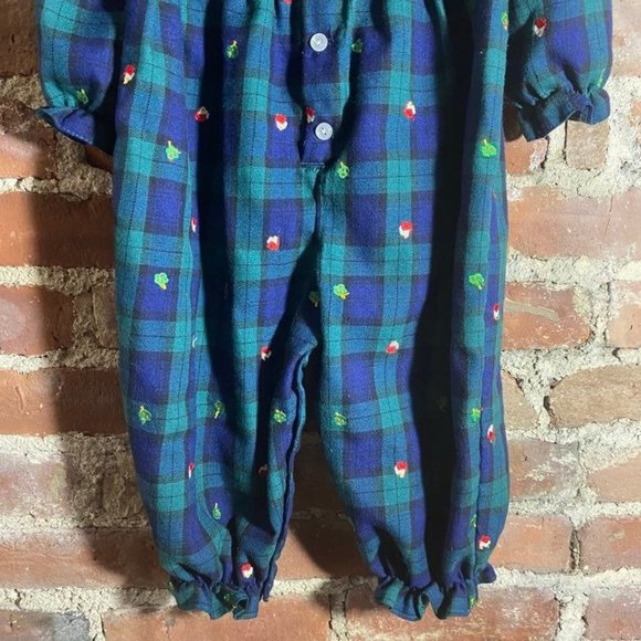 Vintage Glen Plaid Romper Bubble Lace Collar Apple Embroidery 18m - Picture 10 of 12